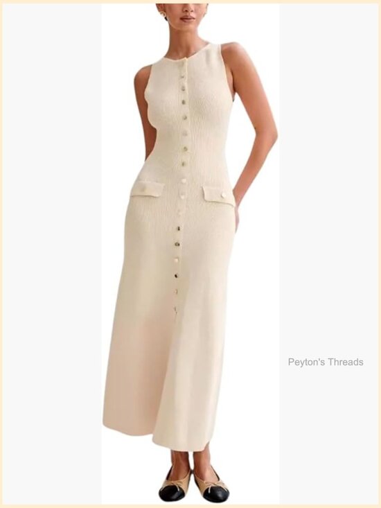 Dresses & Skirts - Sleeveless Knit Maxi Dress with Slit, Bodycon Fit